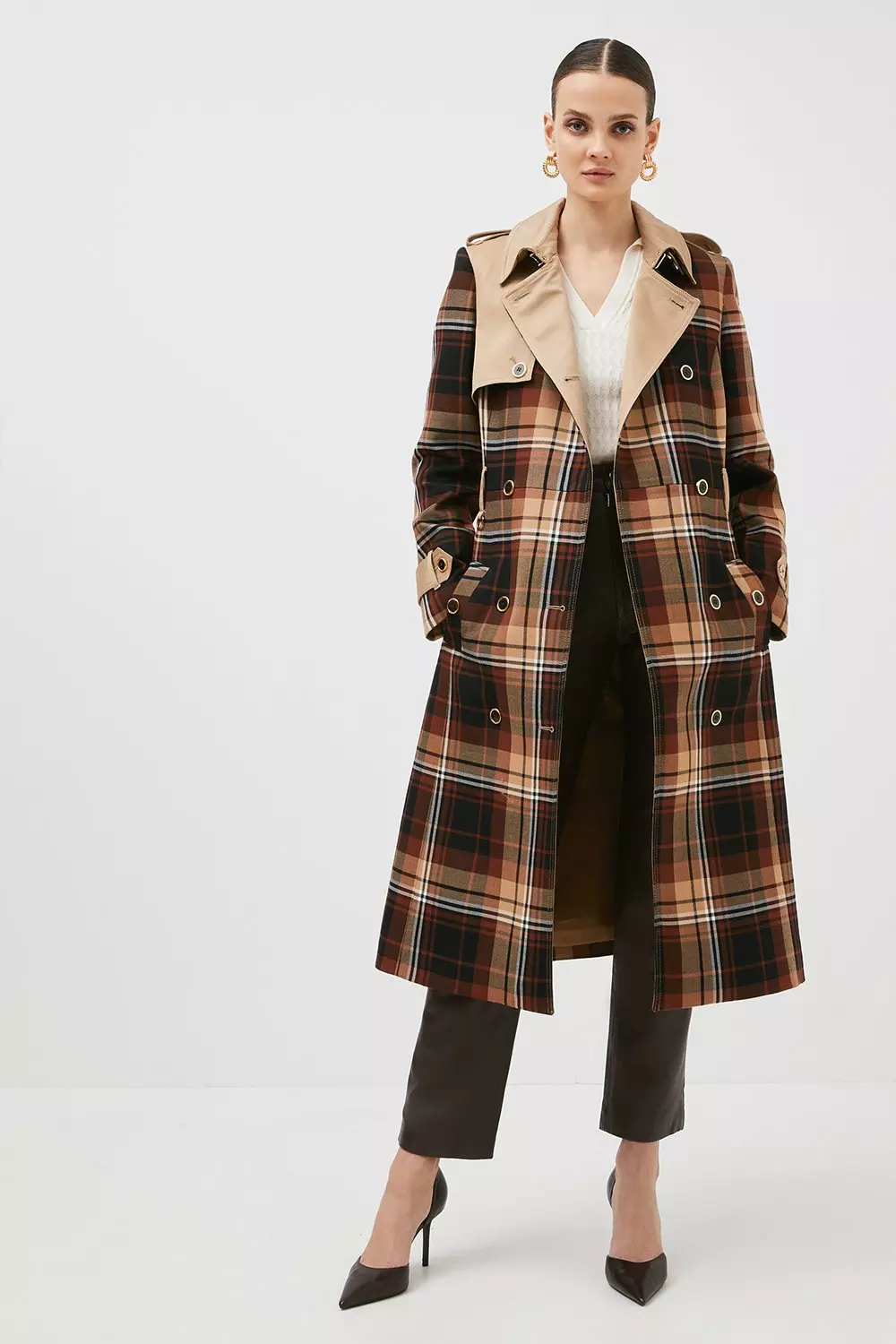 All Over Check Trench Coat | Karen Millen